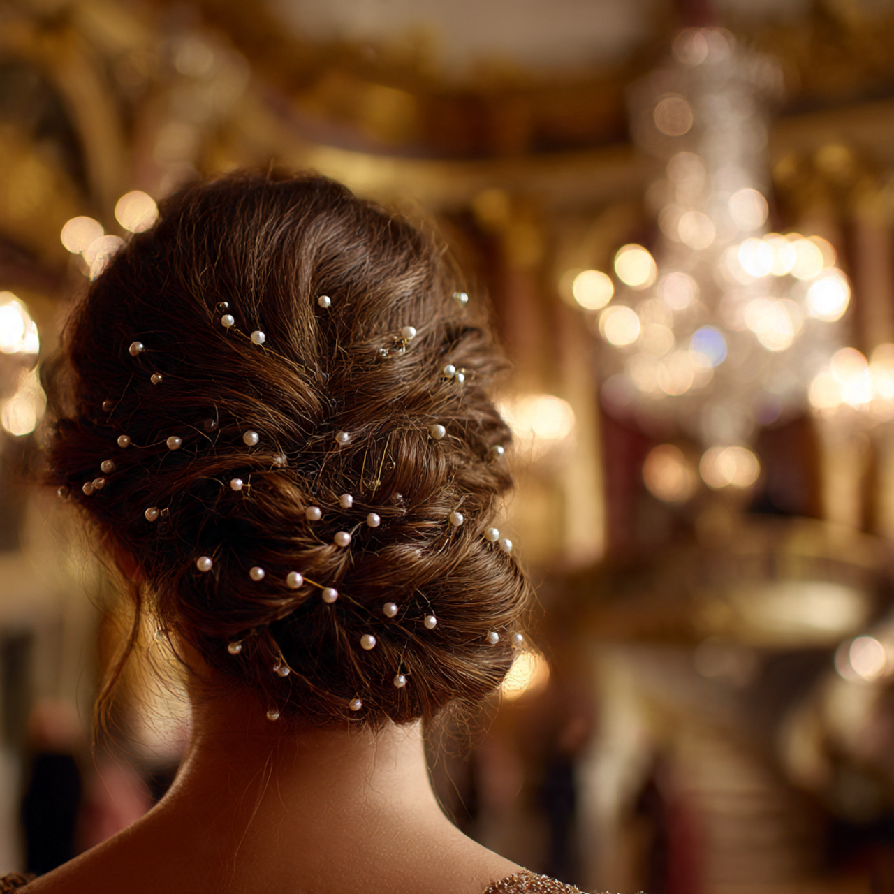 a close up of a woman s elegant hairstyle