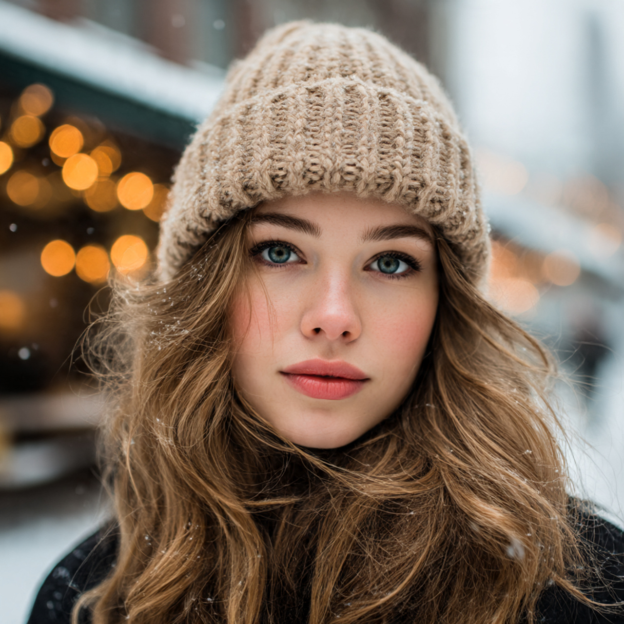 a close up winter street style portrait of a 1