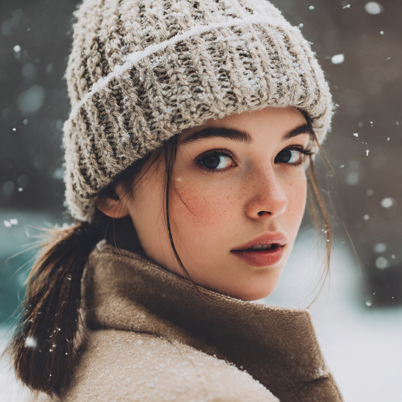 a close up winter street style shot of a 1