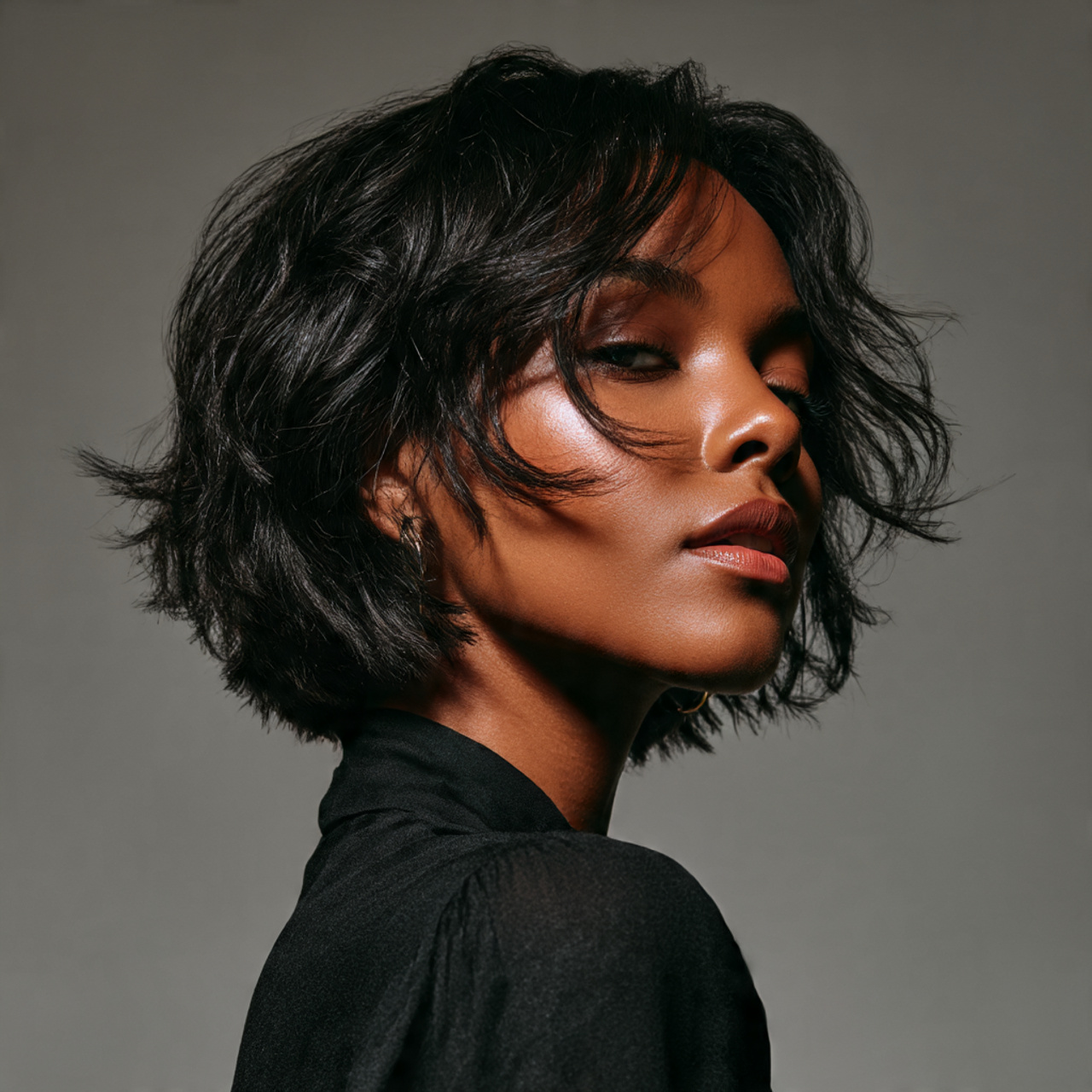 25 Stunning Bob Hairstyles for Black Women: Short, Curly & Sleek Cuts 16 a confident black woman with a chin length