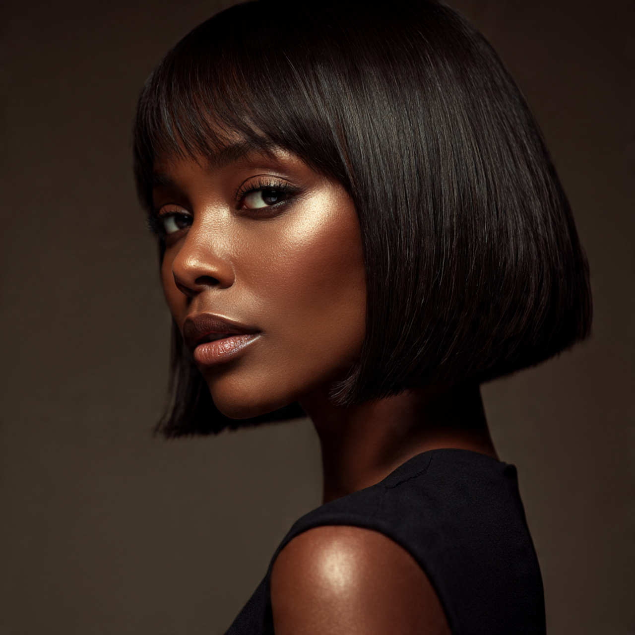 25 Stunning Bob Hairstyles for Black Women: Short, Curly & Sleek Cuts 1 a confident black woman with a sleek