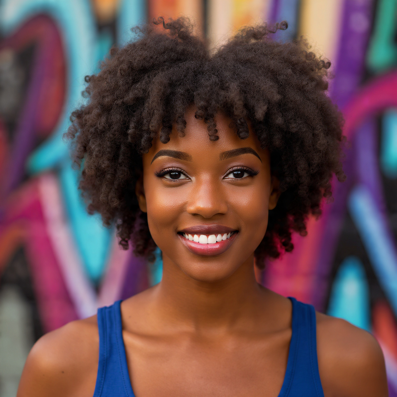 a confident black woman with tight curly
