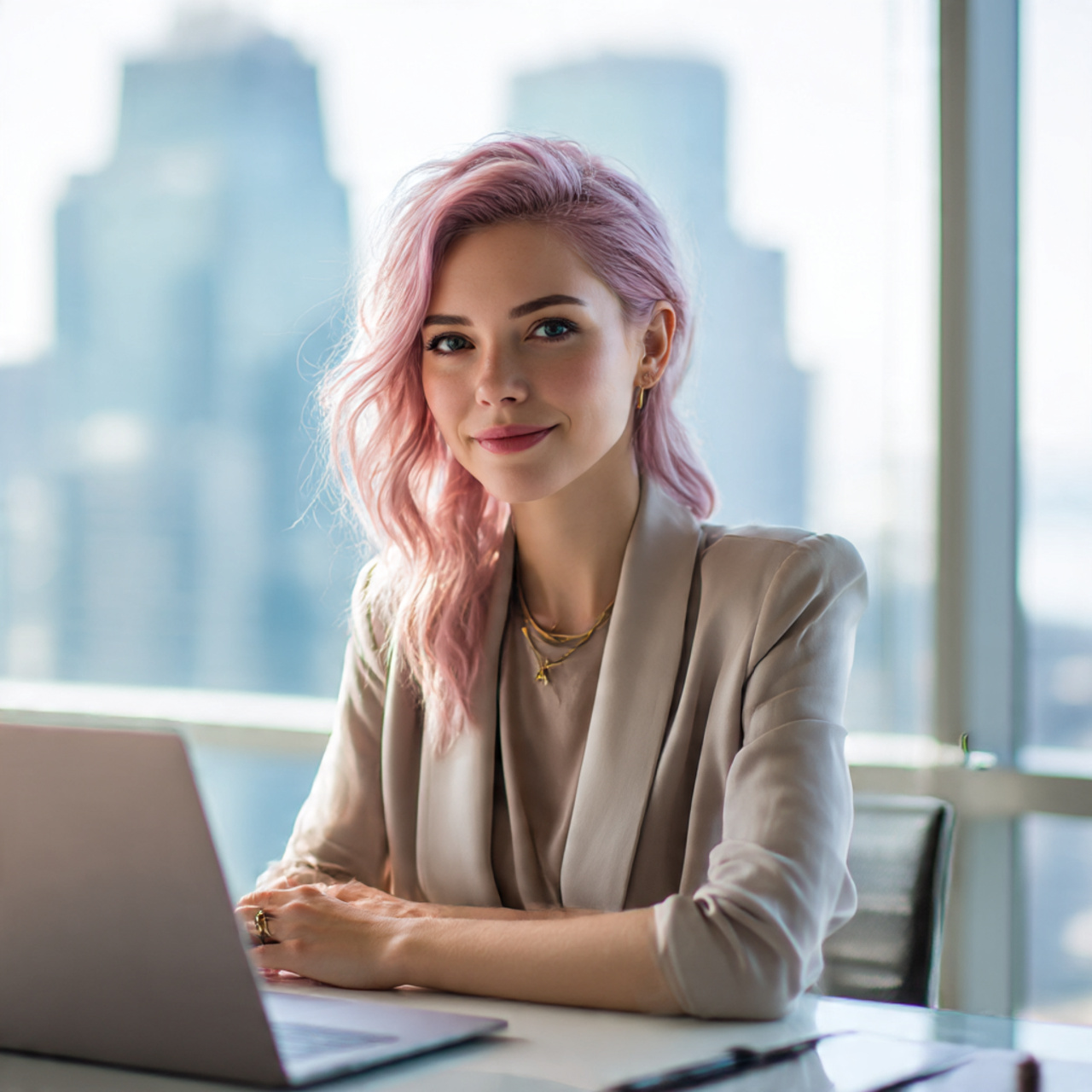 32 Ultimate Pink Hair Color Inspiration for Every Personality 28 a confident businesswoman with subtle rose pink