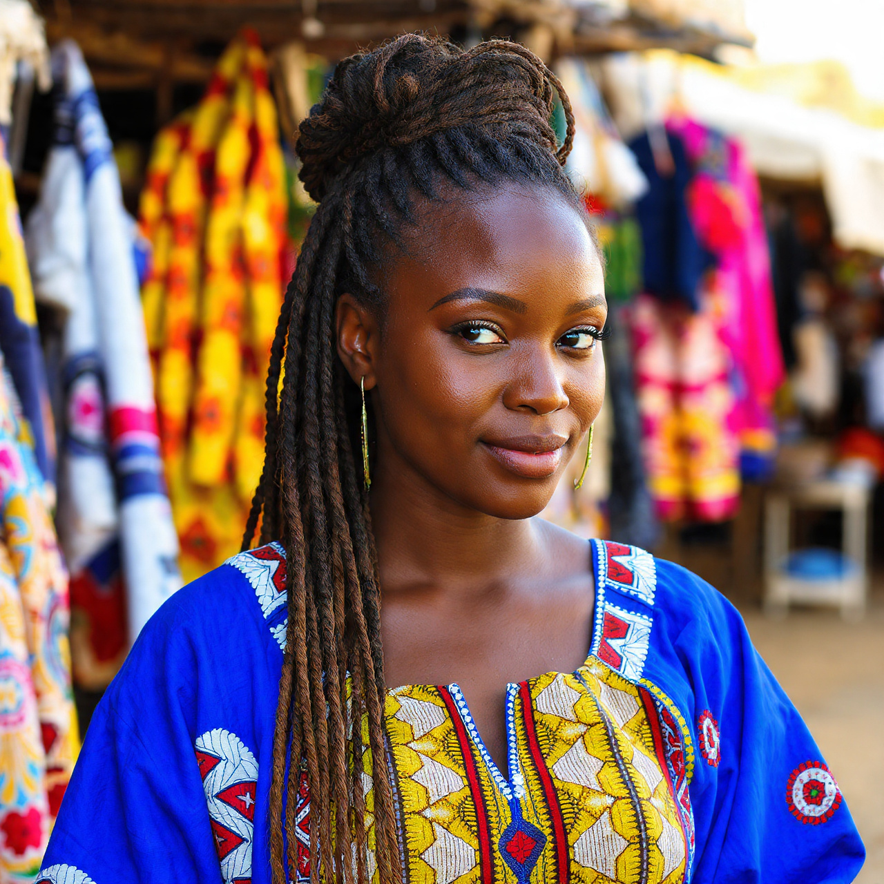 a confident dark skinned woman with a fusion