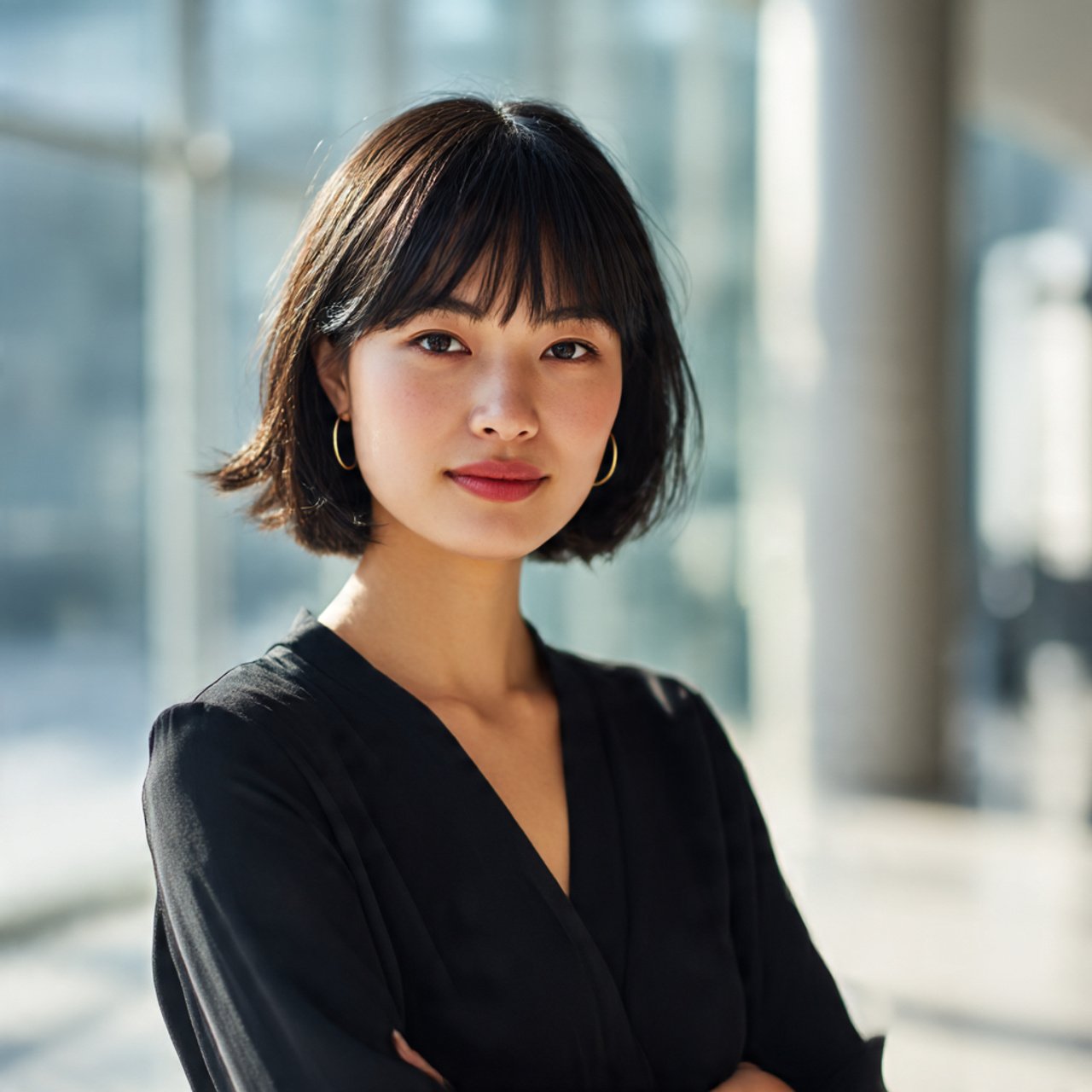 a confident east asian businesswoman with a