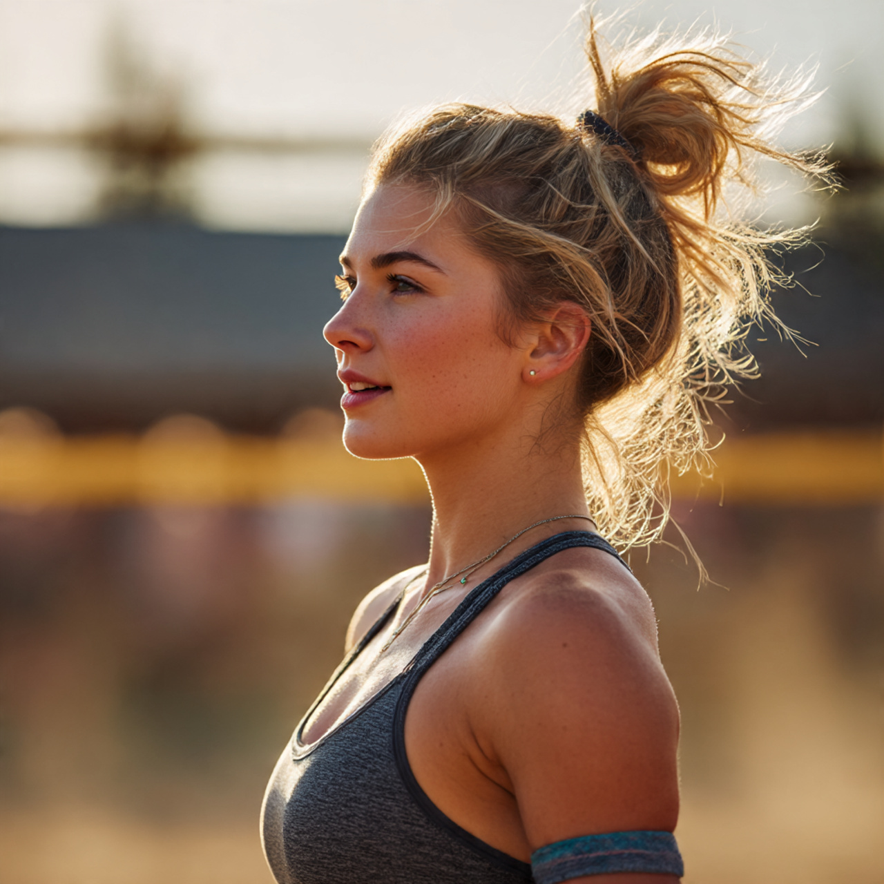 a confident female volleyball player on an 1