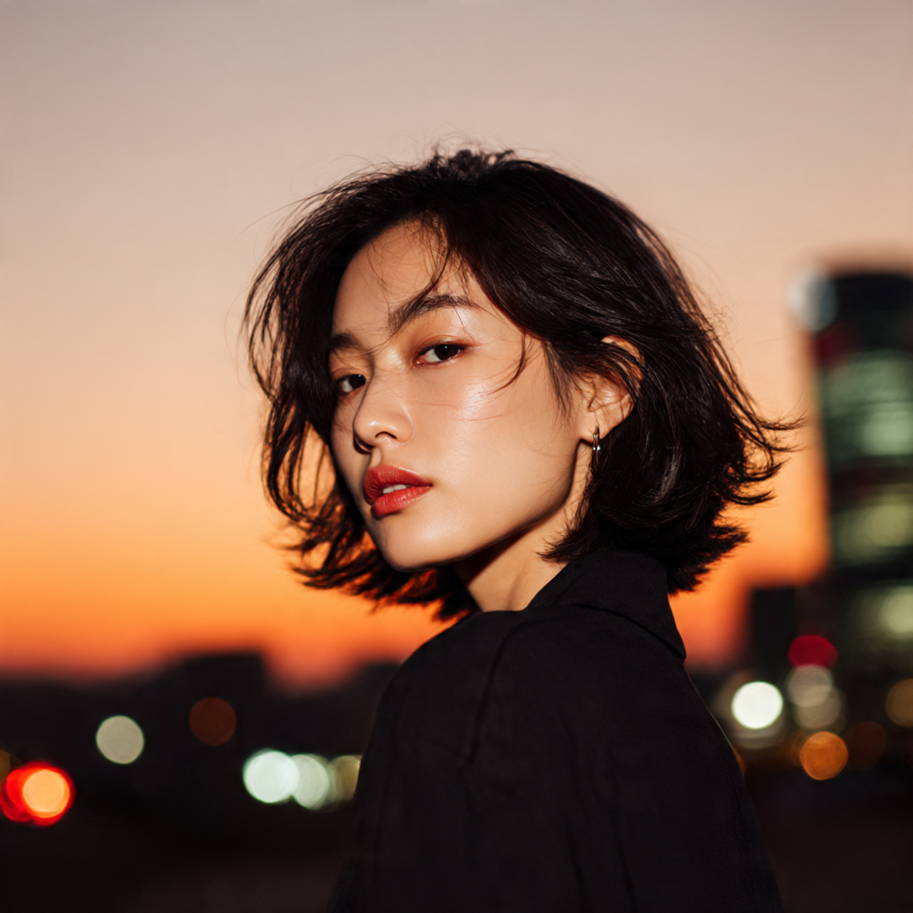 a confident korean woman with a feminine