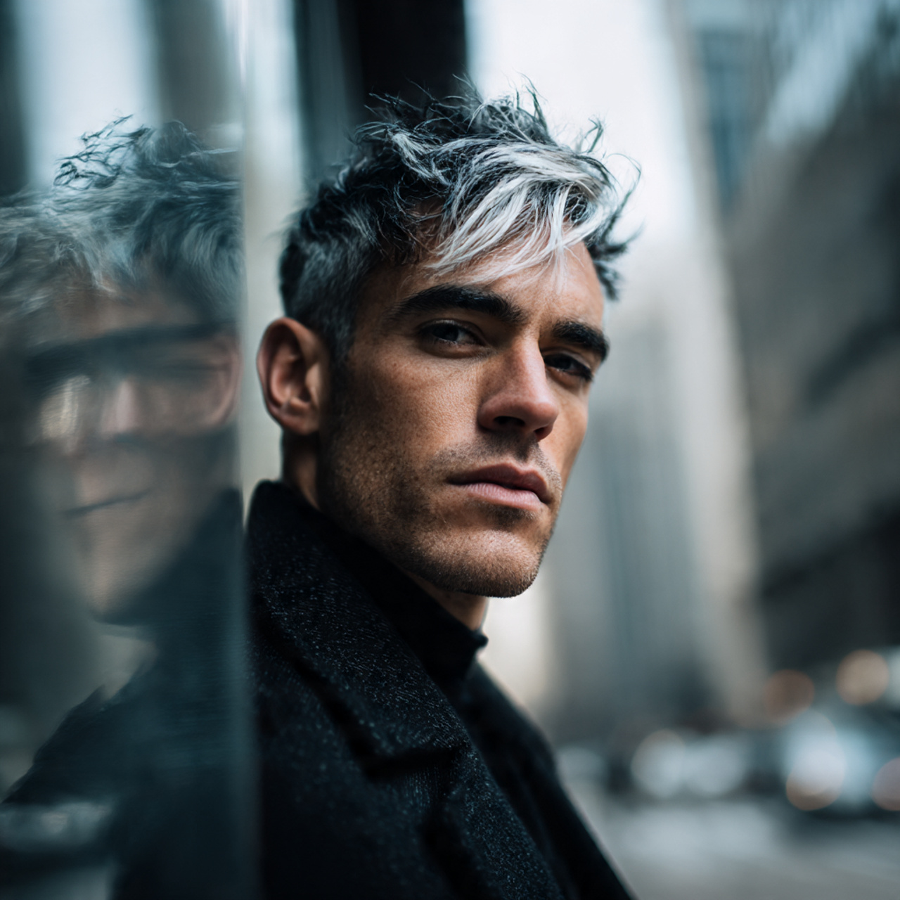 a confident man with black hair and