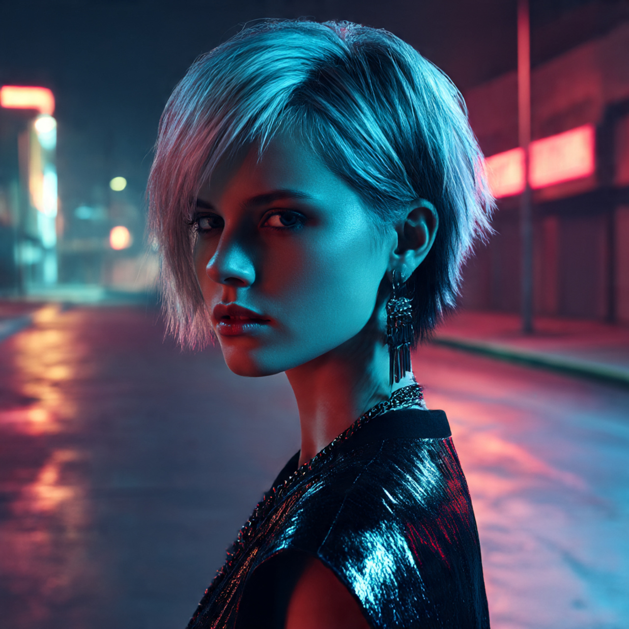 a confident model with a dramatic deep