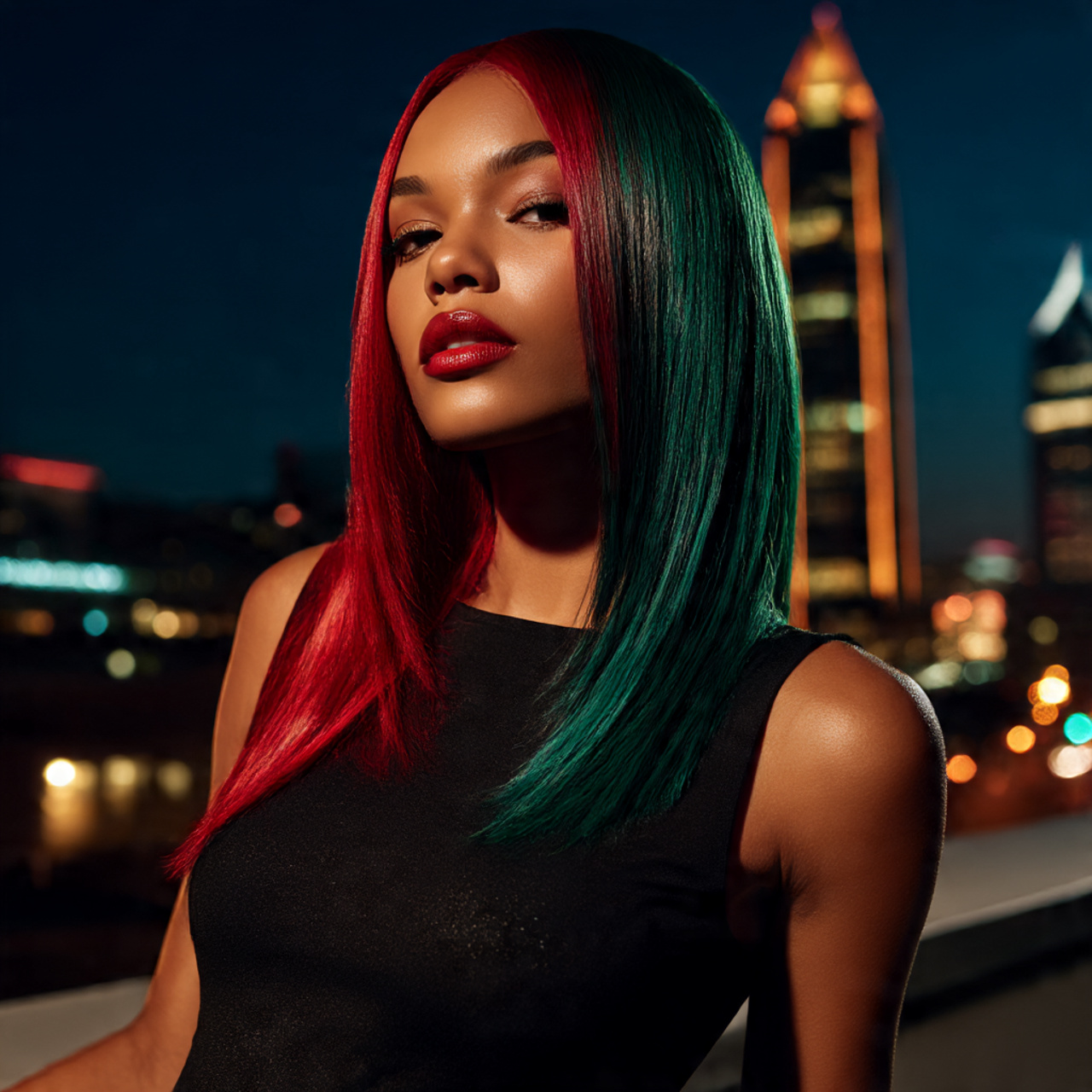 a confident model with sharp cheekbones and