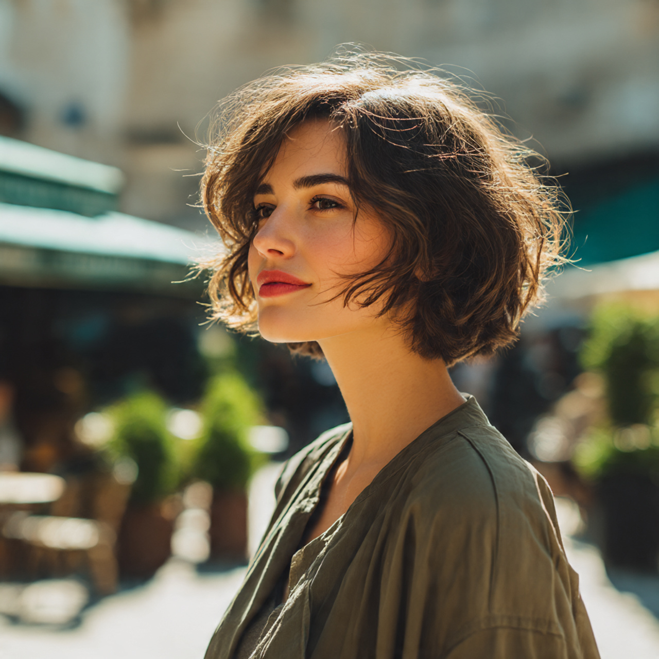 a confident woman with a jaw length bob