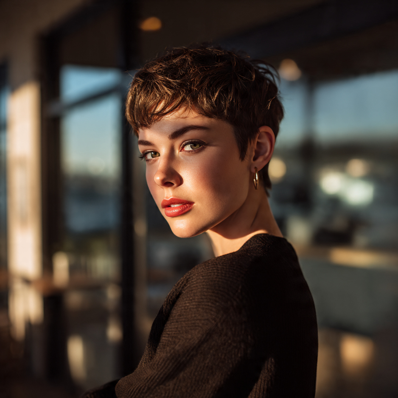 a confident woman with a modern short