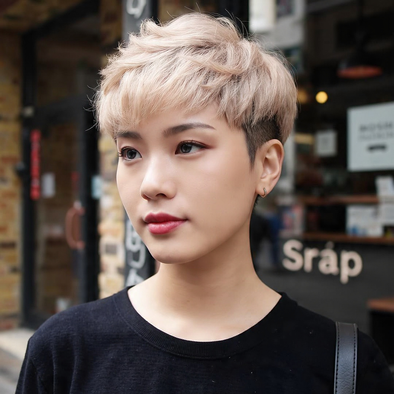 a confident woman with a very short