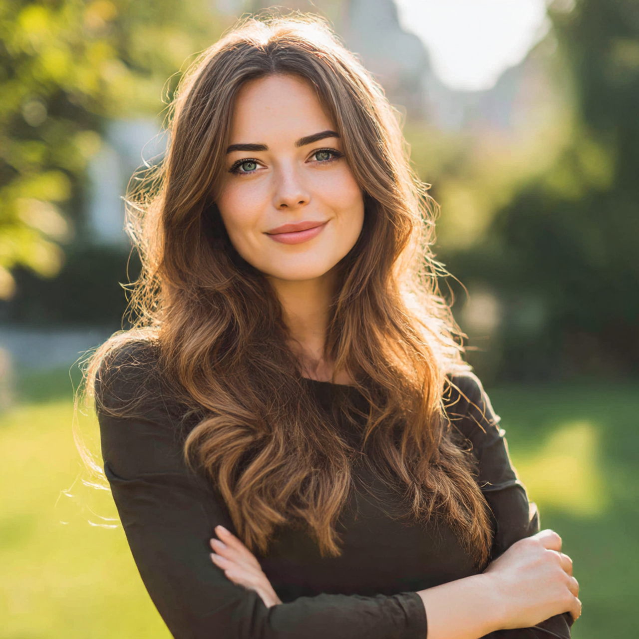 a confident woman with an oval face