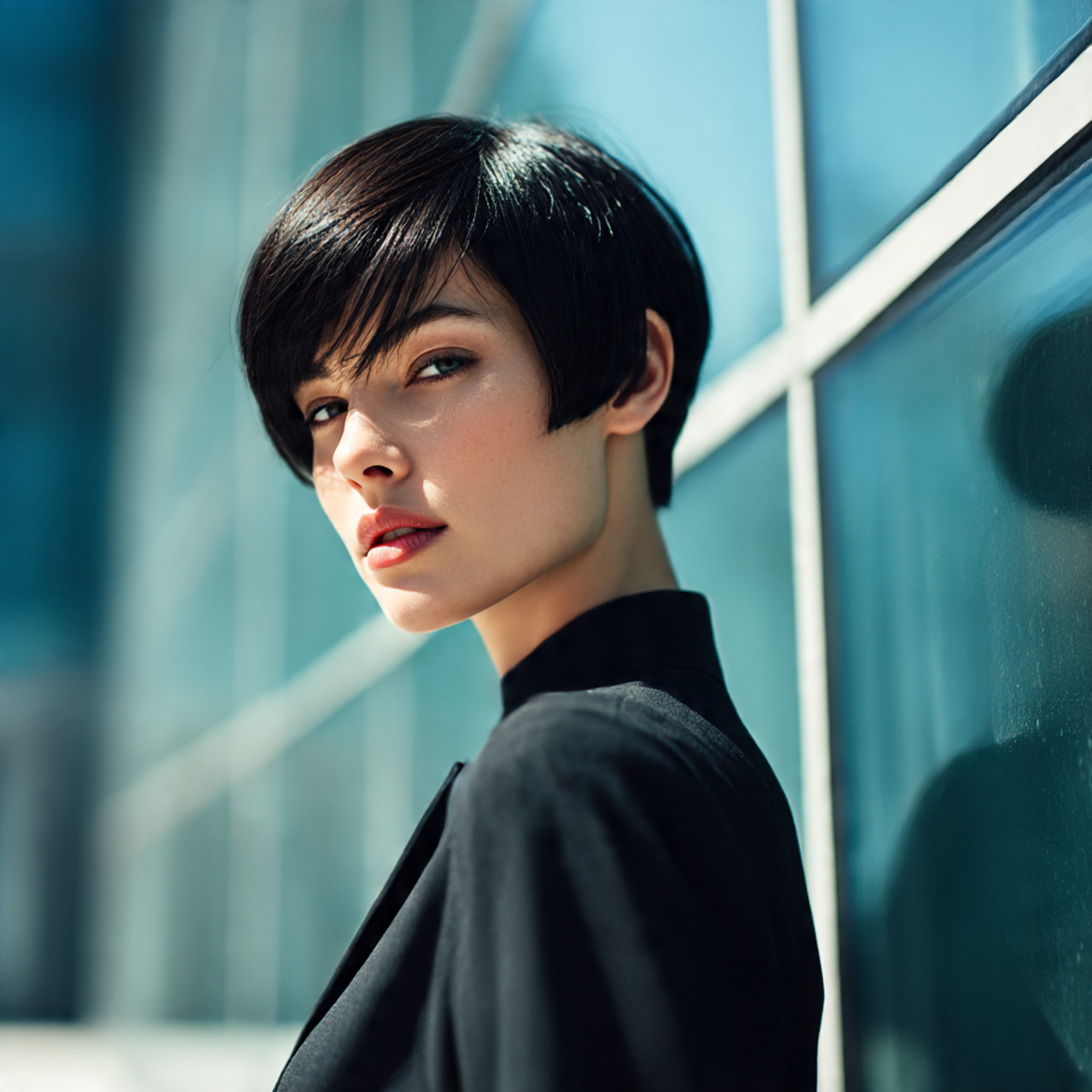 a confident woman with butterfly cut short 1