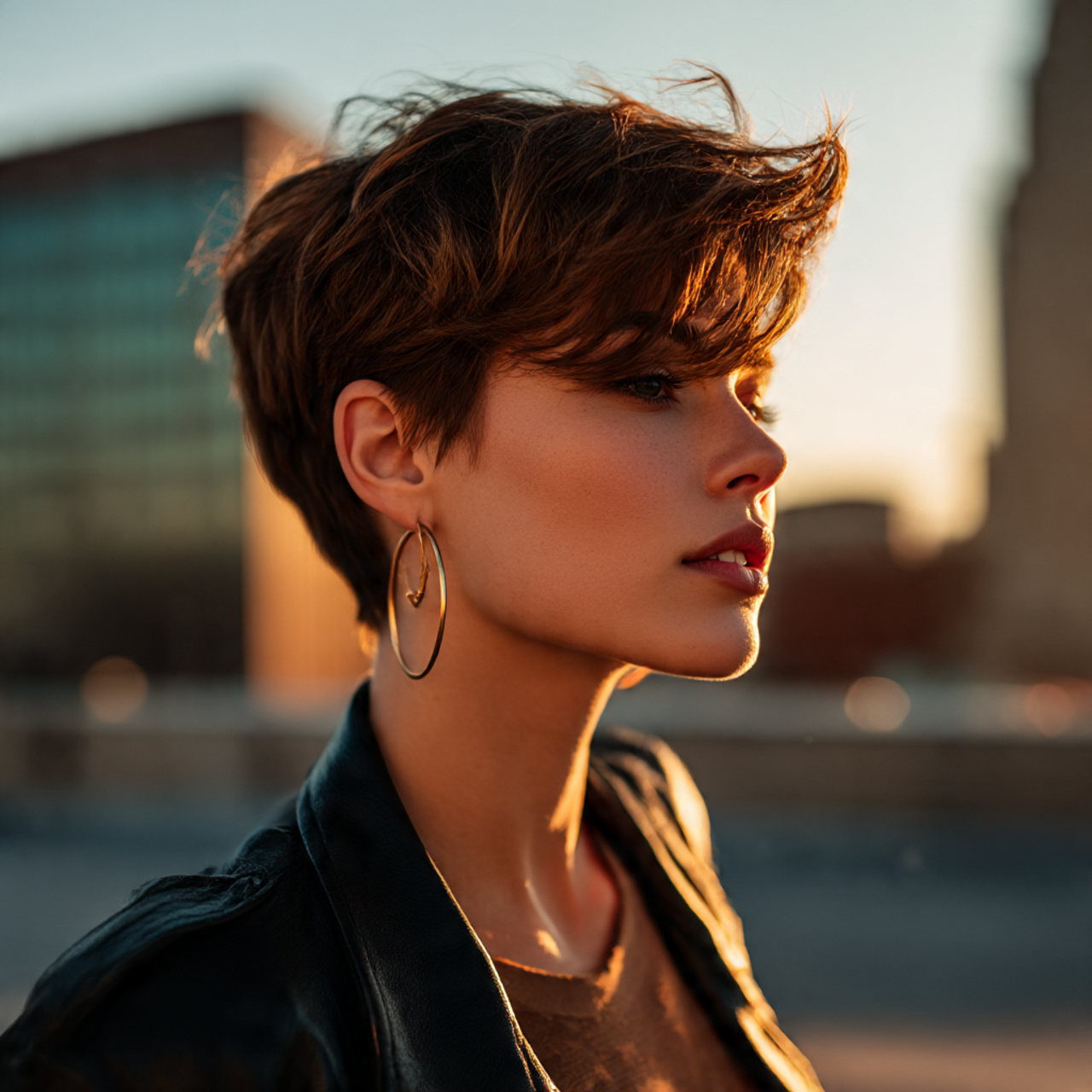 a confident woman with butterfly cut short