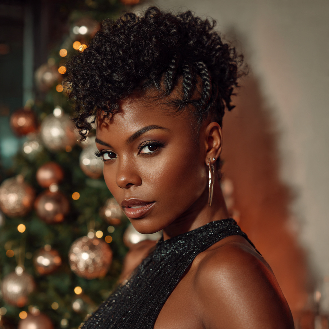 Gorgeous 25 Christmas Hairstyles Ideas for Every Holiday Event 8 a confident woman with deep mocha skin