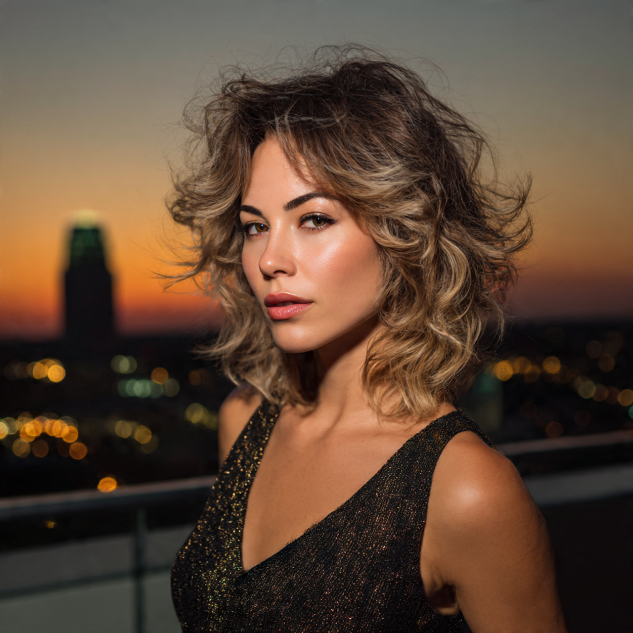 a confident woman with perfectly styled wolf