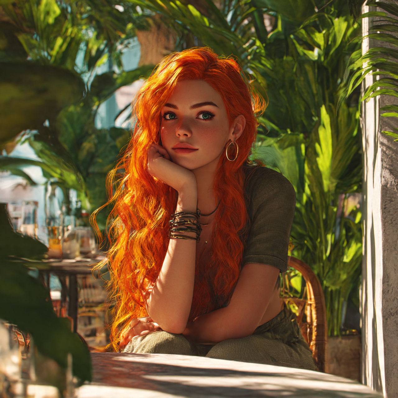 a confident woman with saturated solar orange 1