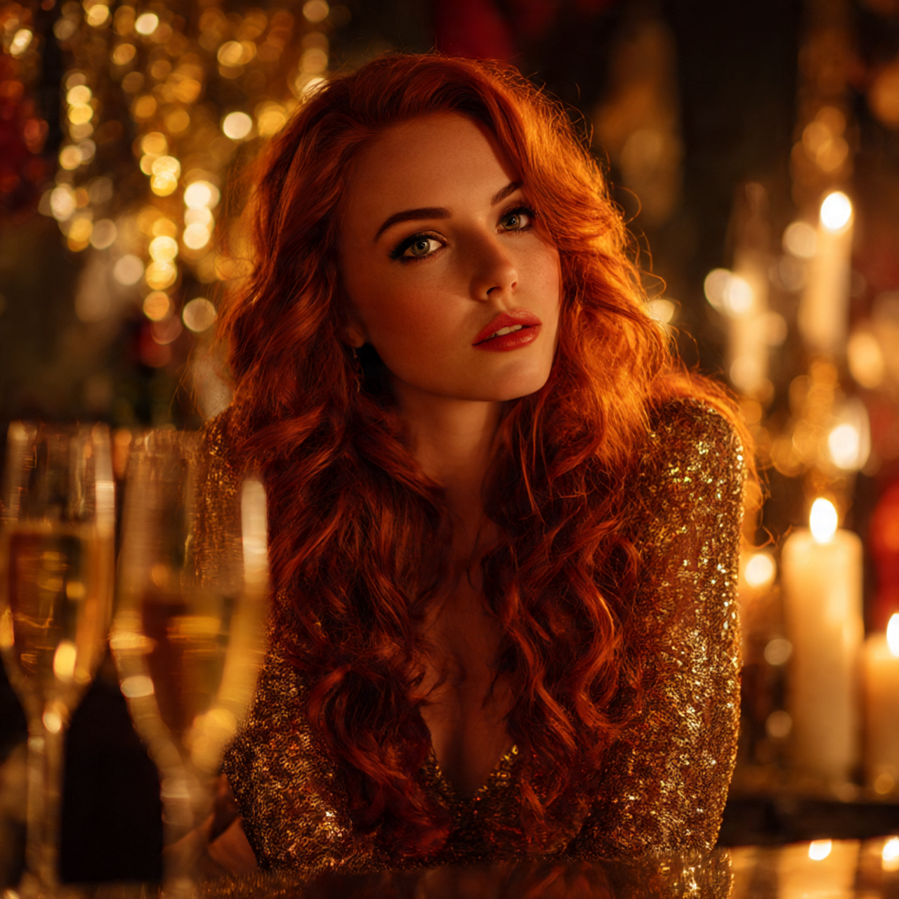 a confident woman with vibrant copper red