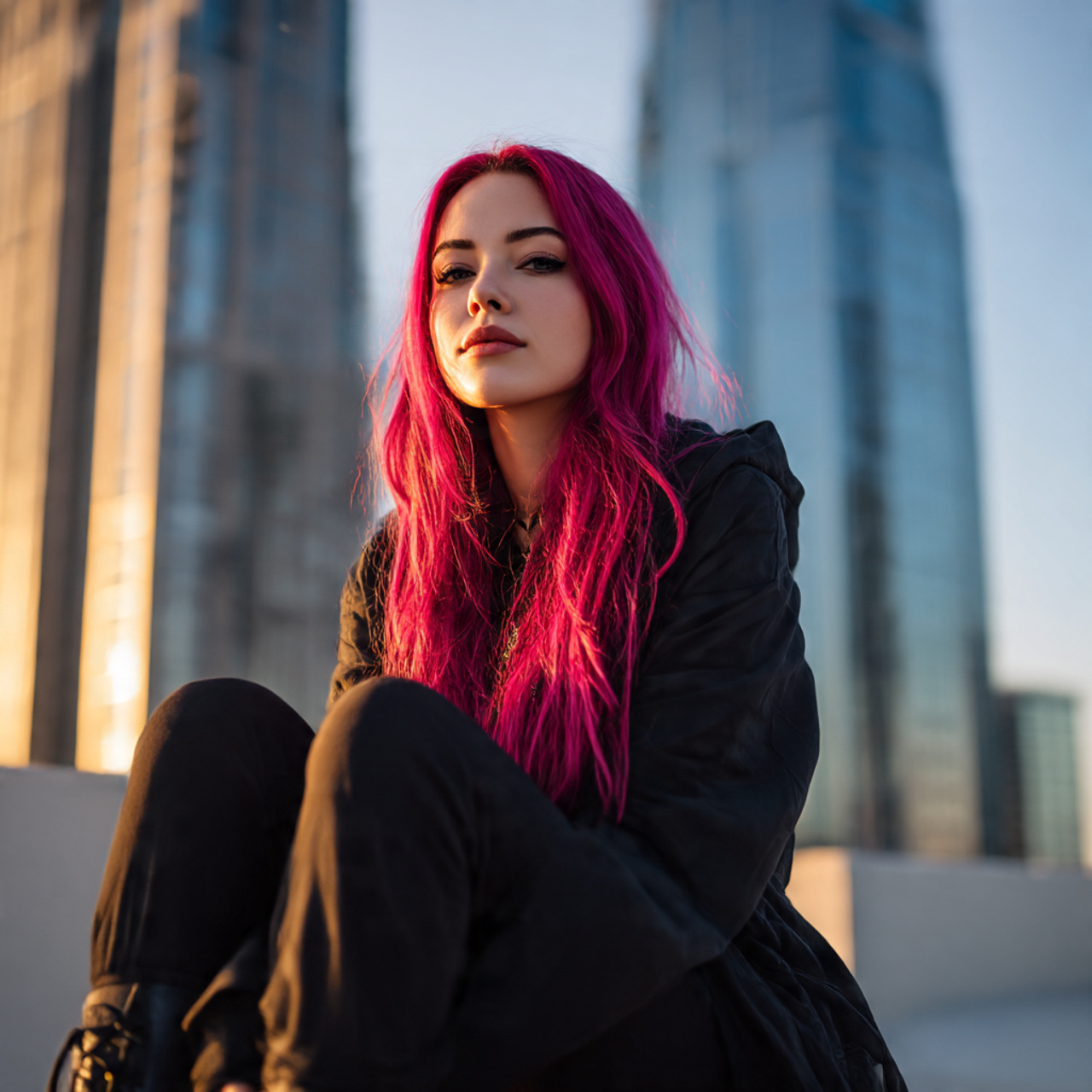32 Ultimate Pink Hair Color Inspiration for Every Personality 2 a confident young woman with deep fuchsia