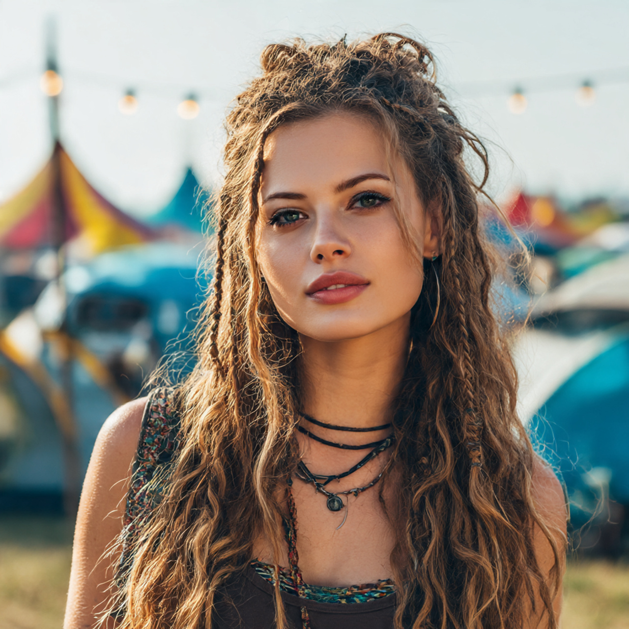 a confident young woman with festival inspired rocker