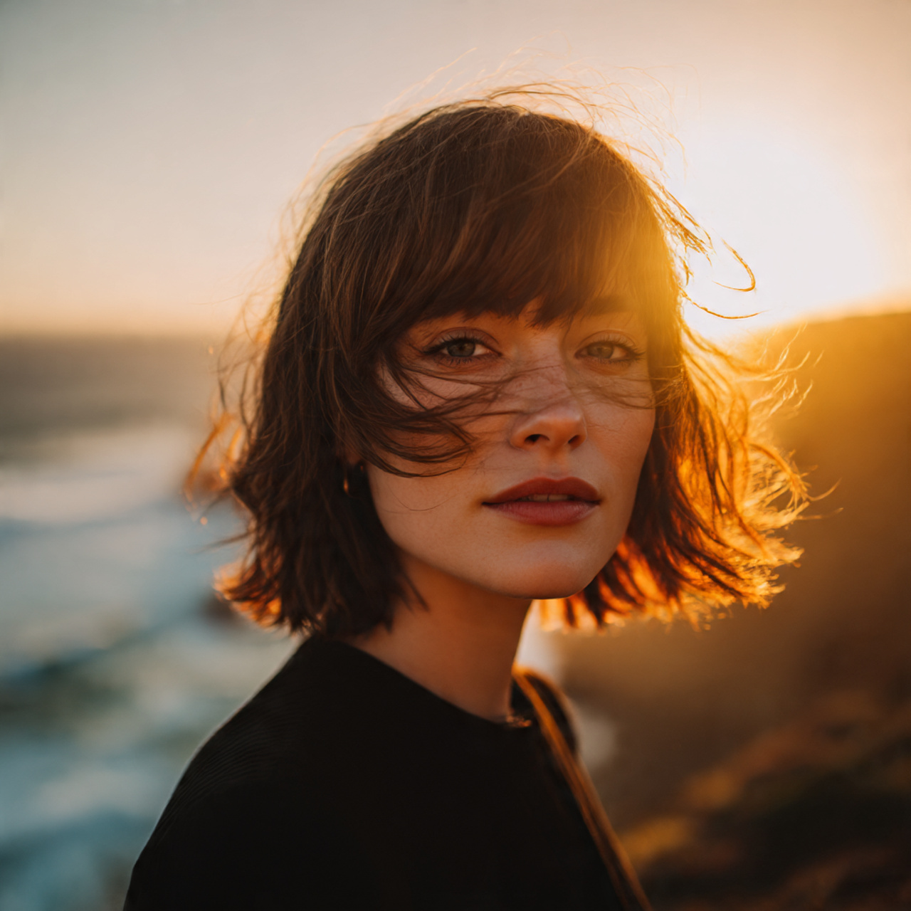 a creative woman with dramatic asymmetrical bangs