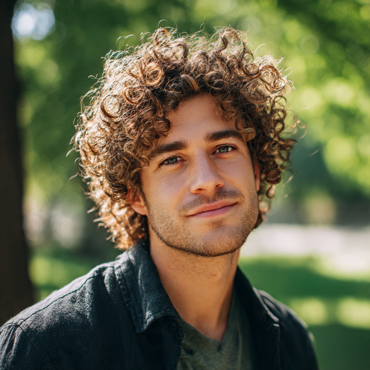 a curly haired man with well defined highlights smiling