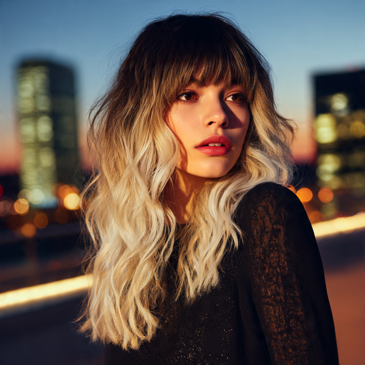 20 Wavy Wolf Cut with Bangs Ideas To Boost Self Confidence 12 a detailed close up beauty shot of a