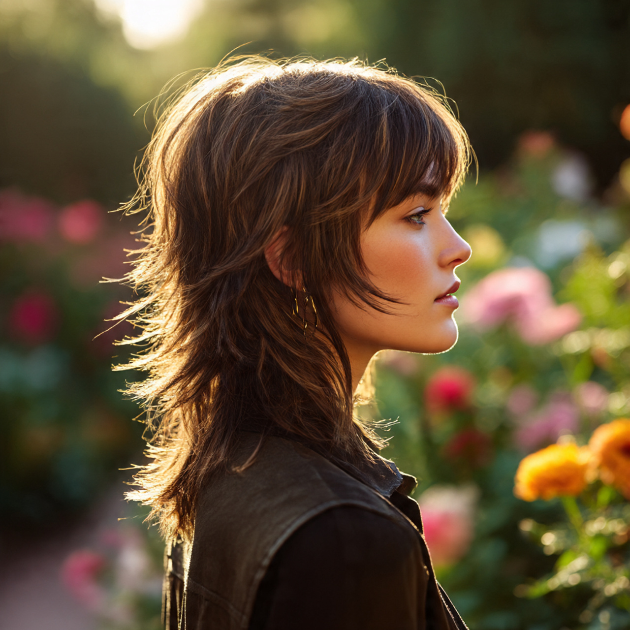 a detailed side view portrait of a woman
