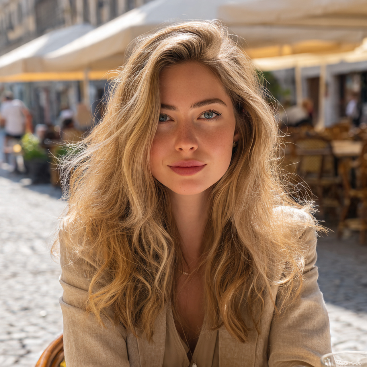 a different natural looking woman with beige blonde