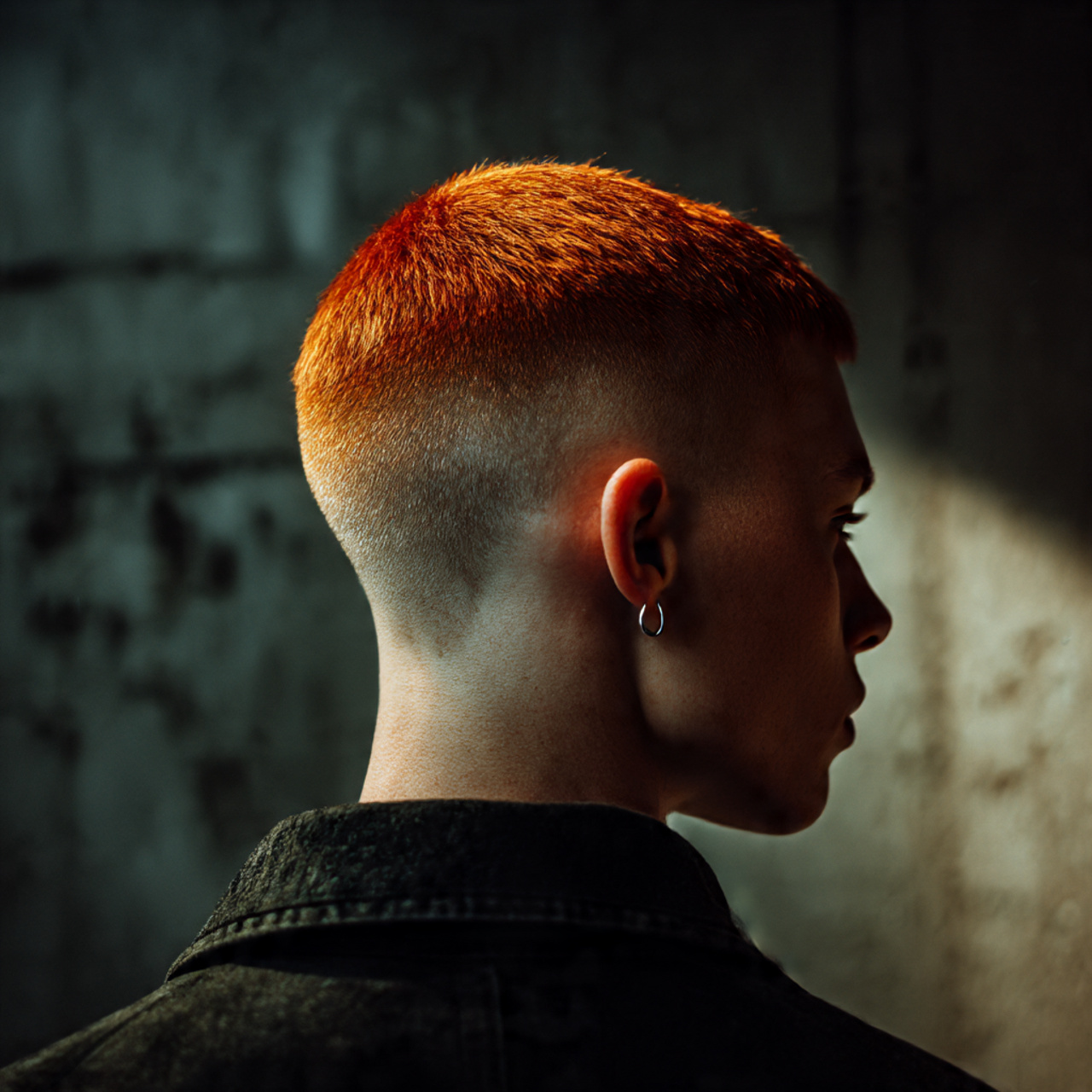 a dramatic haircut close up showing a ginger