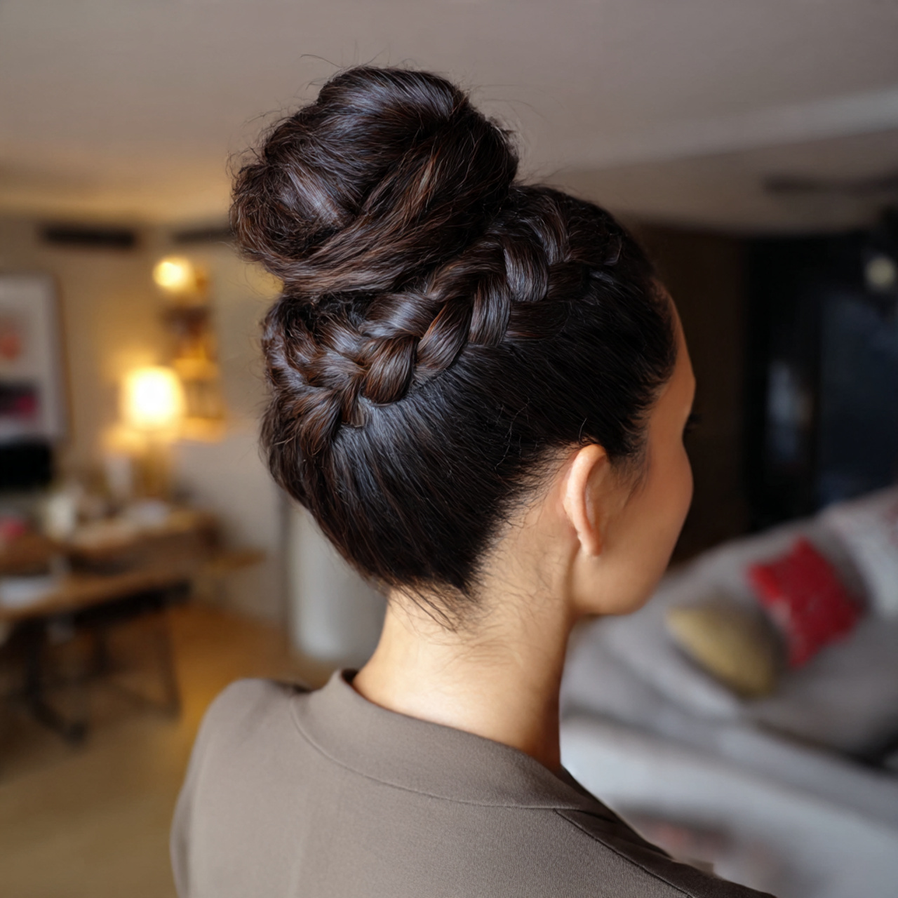 a dramatic upward angle shot of a woman