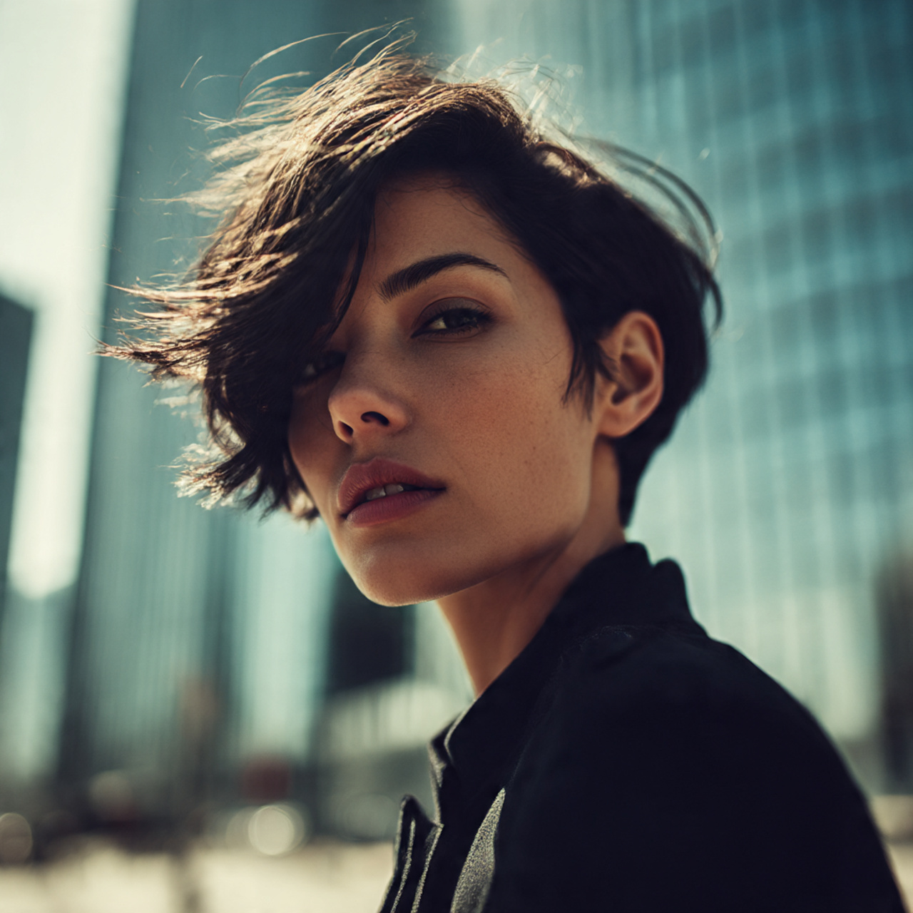 a fashion forward woman with sharp facial features