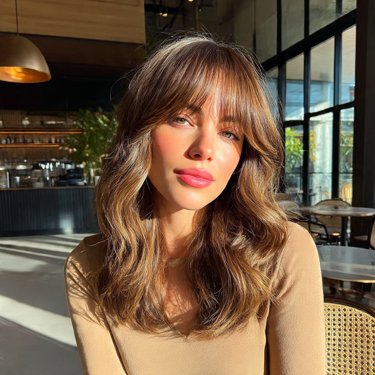 Hairstyles for Brunettes: Top 28 Luxurious Looks 18 a fashionable brunette woman with curtain bangs