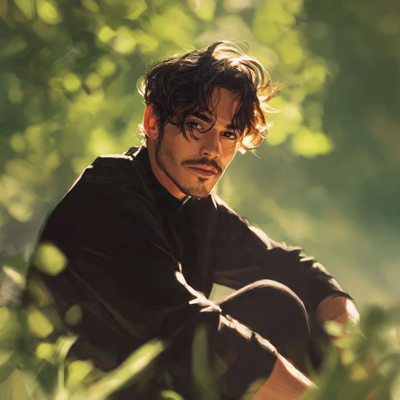 a fashionable man with dark hair and