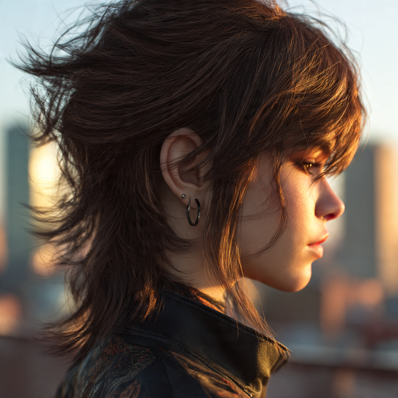 a fashionable mullet wolf cut women with