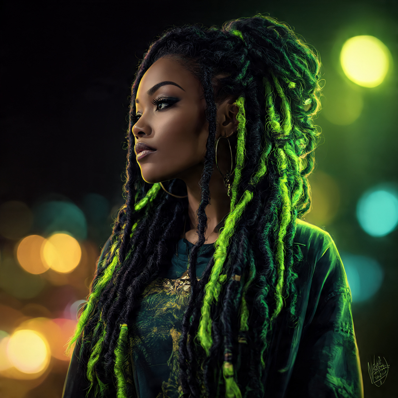 a fashionable woman with dark locs featuring