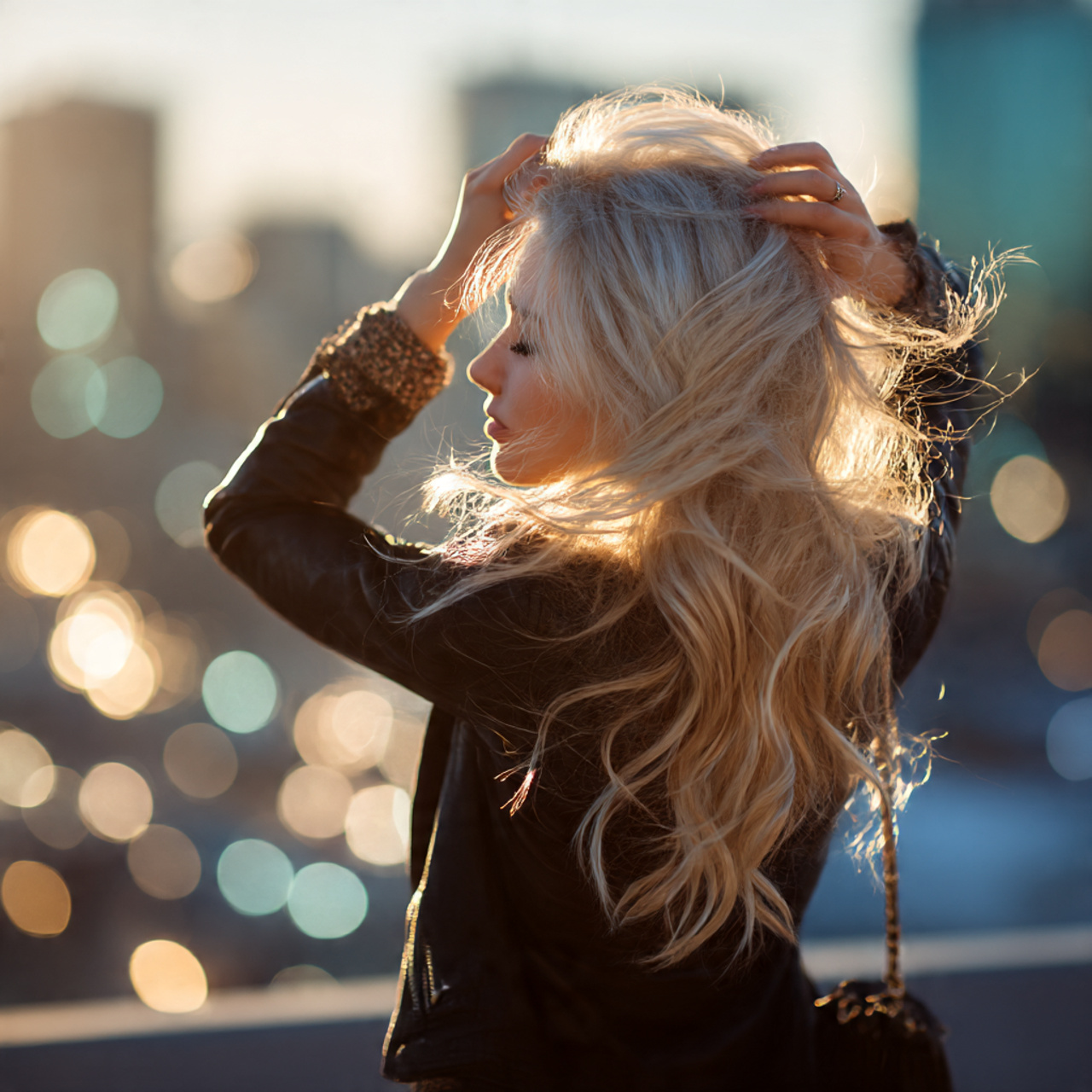 a fashionable young woman running her fingers