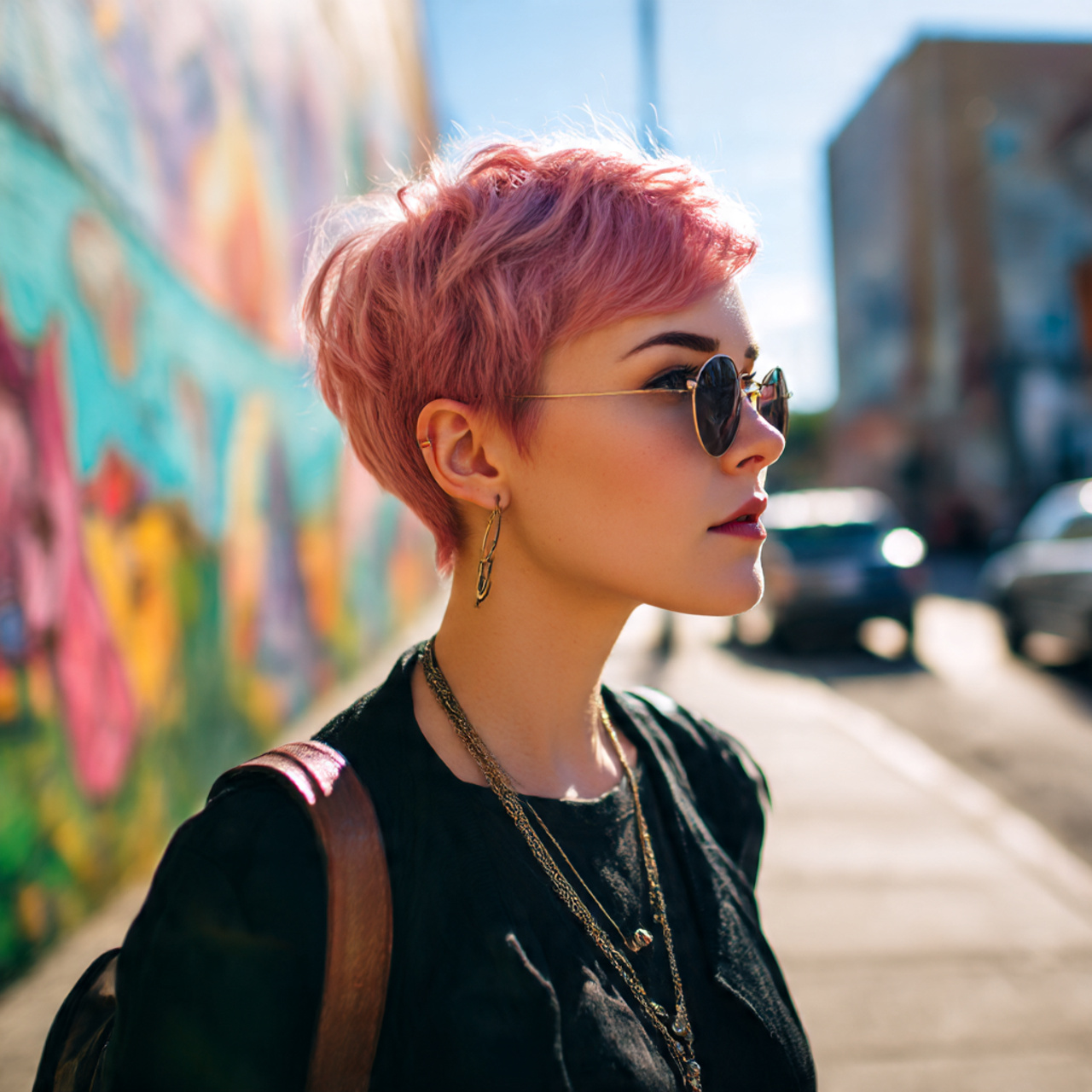 32 Ultimate Pink Hair Color Inspiration for Every Personality 23 a fashionable young woman with a sharp