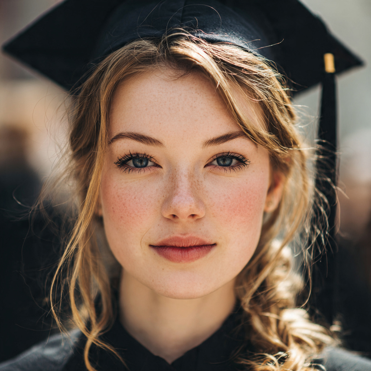 a female graduate with half up half down hairstyle