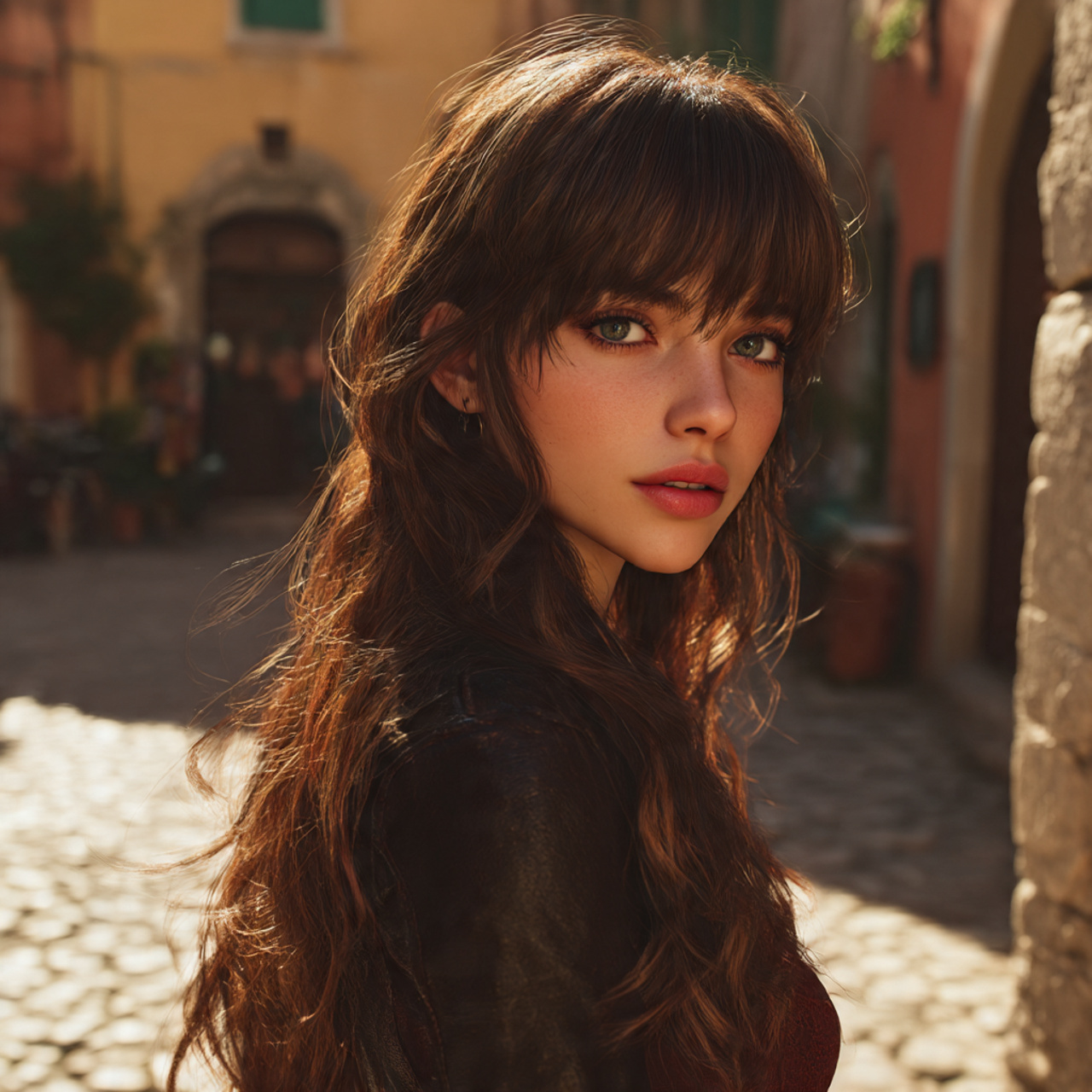 a female model with long hair styled