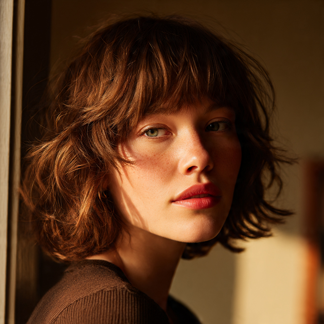 20 Short Shaggy Hair Ideas for Volume and Texture You’ll Love 5 a full fringe shag portrait of a woman