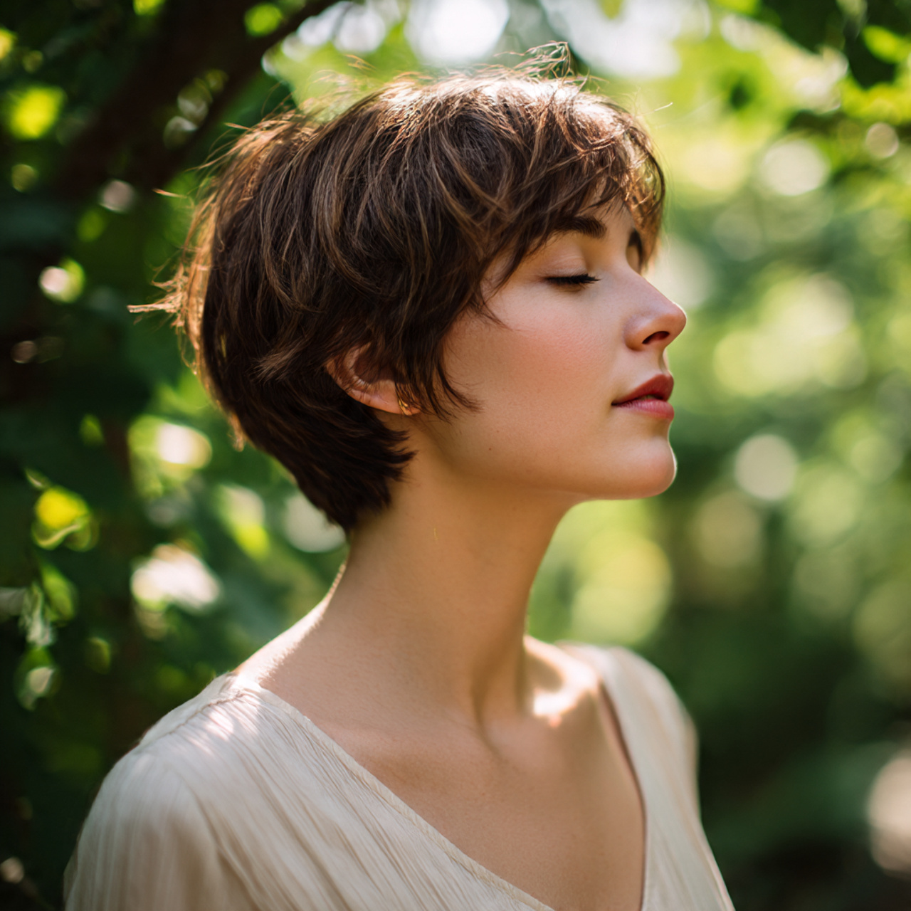 a gentle looking woman with smooth skin and