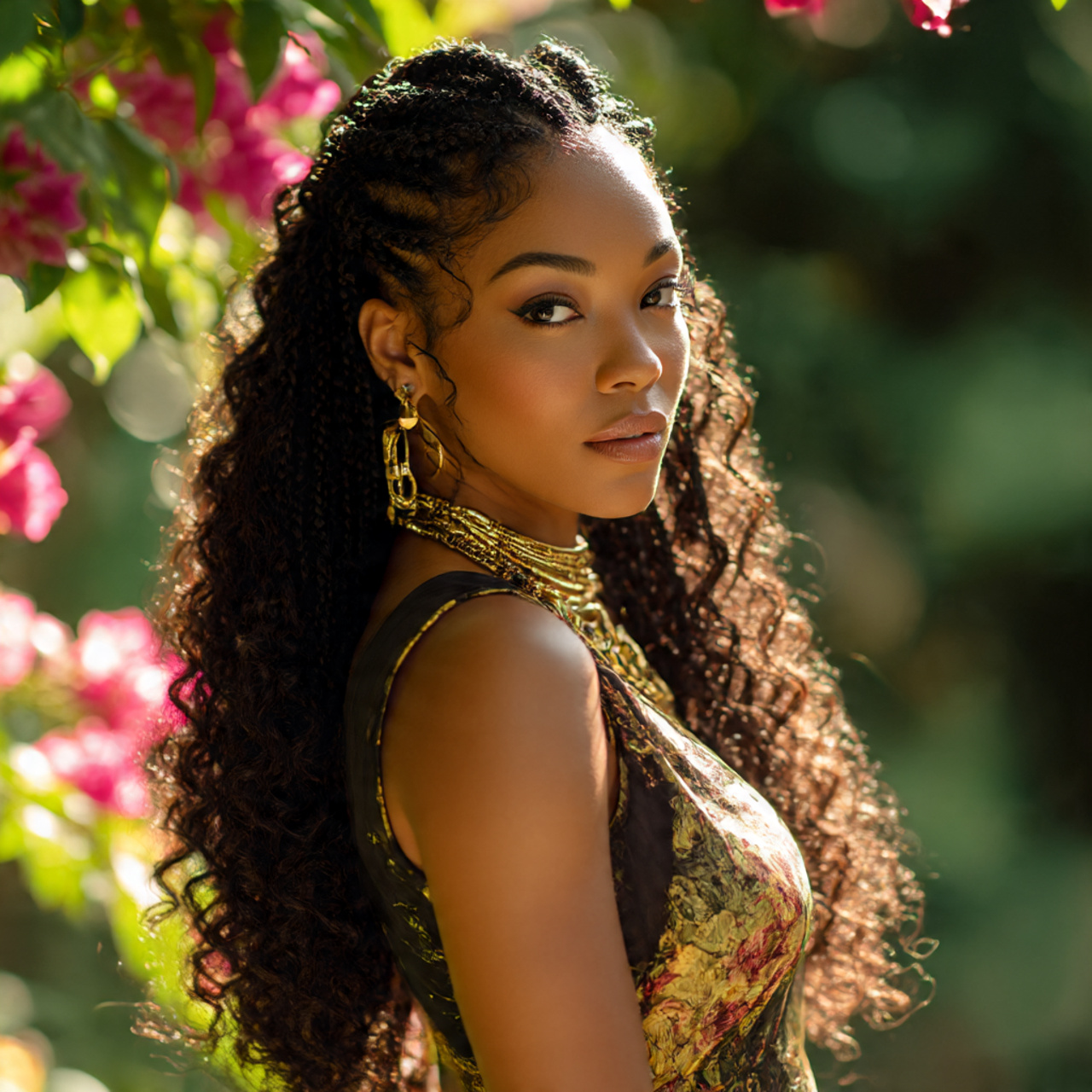 a glamorous african american woman with glowing golden brown