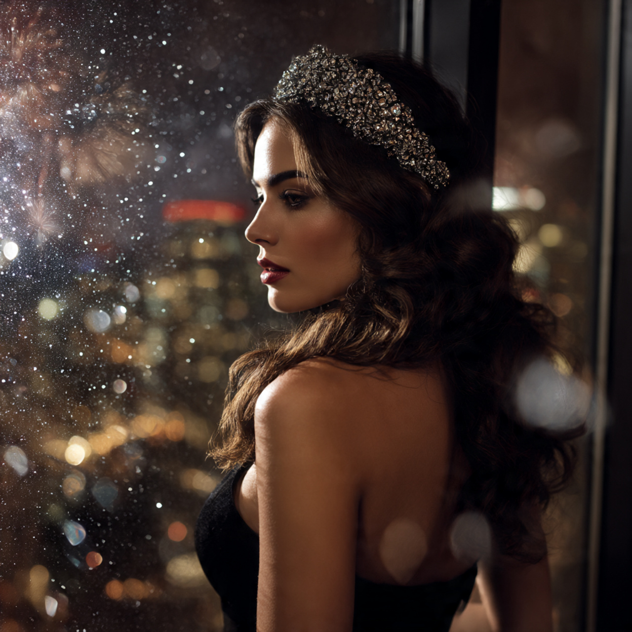 a glamorous woman wearing an oversized jeweled