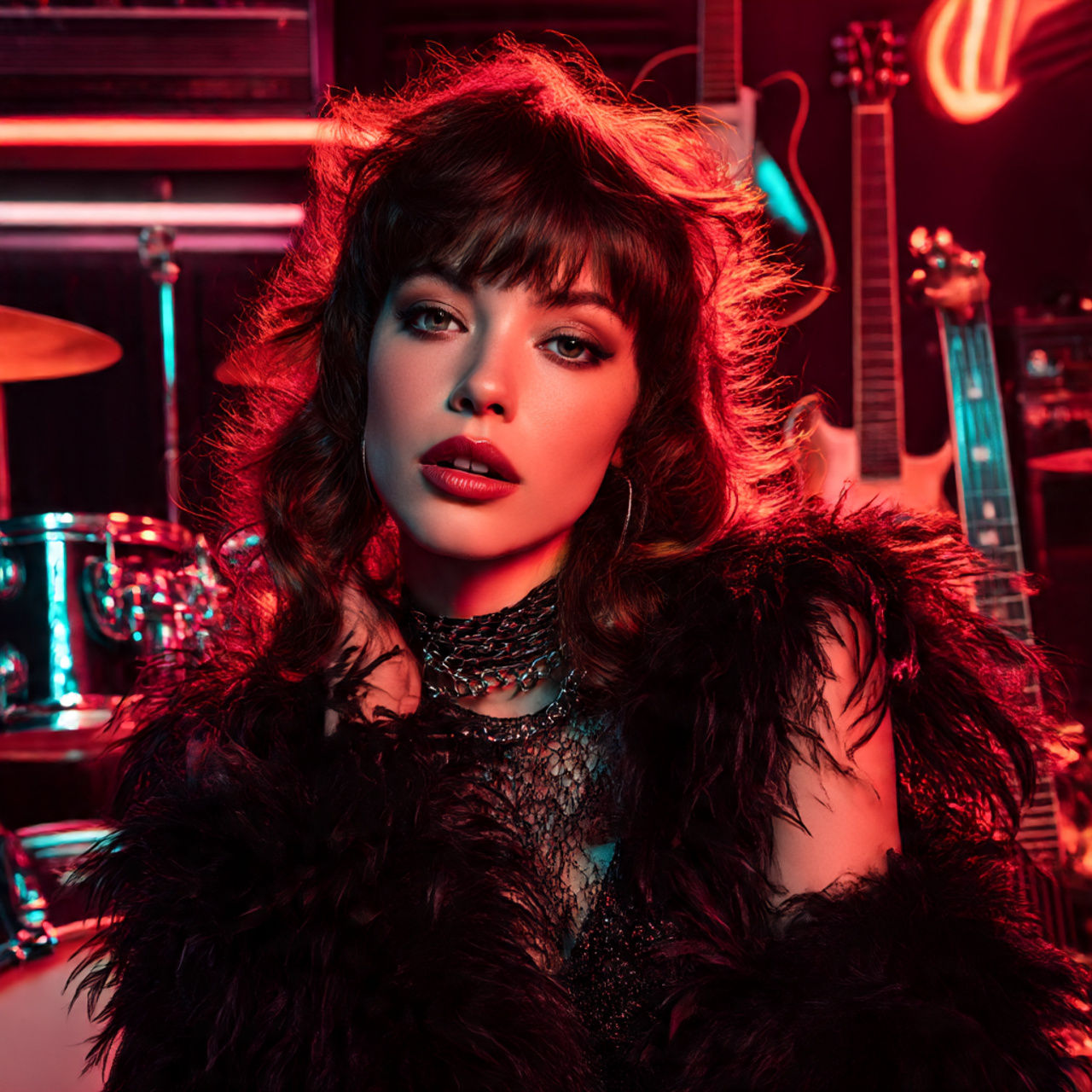 a glamorous woman with voluminous glam rock