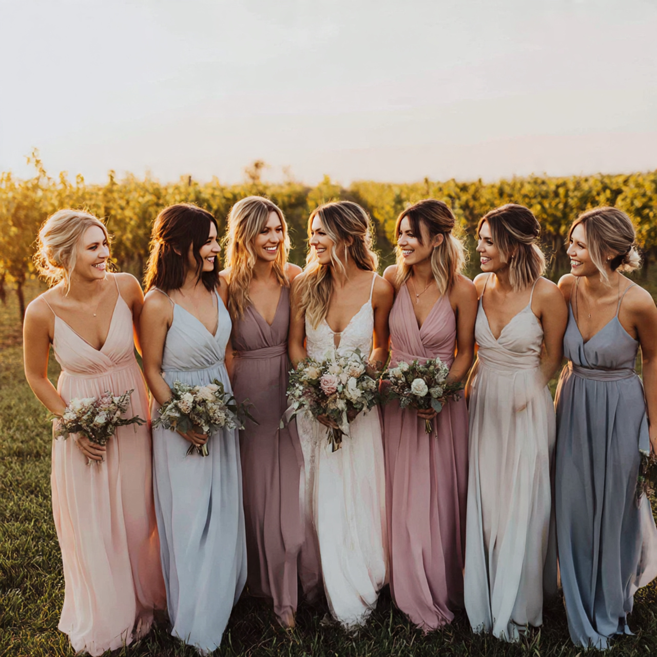 a group of bridesmaids each wearing a
