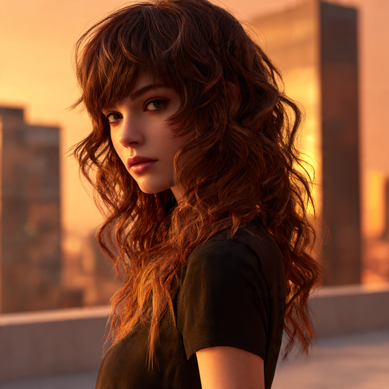 20 Wavy Wolf Cut with Bangs Ideas To Boost Self Confidence 17 a high fashion realistic image of an asymmetrical