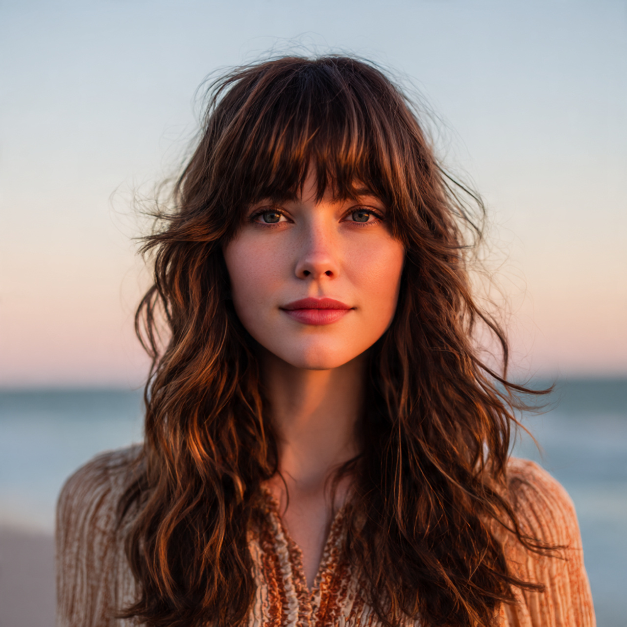 20 Wavy Wolf Cut with Bangs Ideas To Boost Self Confidence 5 a high resolution beauty portrait of a woman